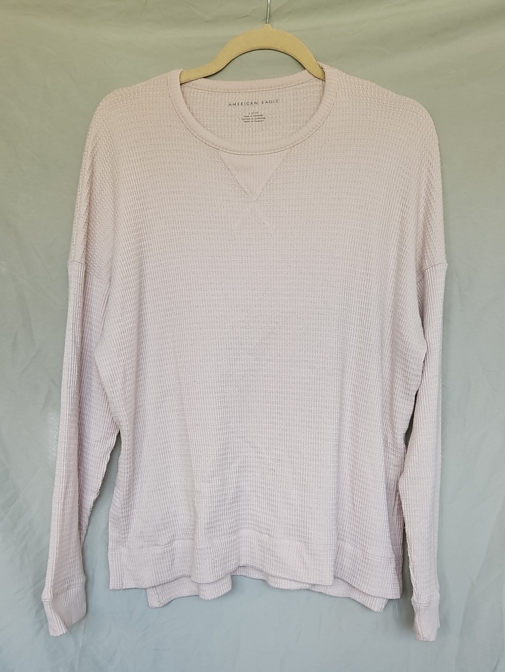 American Eagle Outfitters Cream Waffle Knit Crew Sweater, Size L